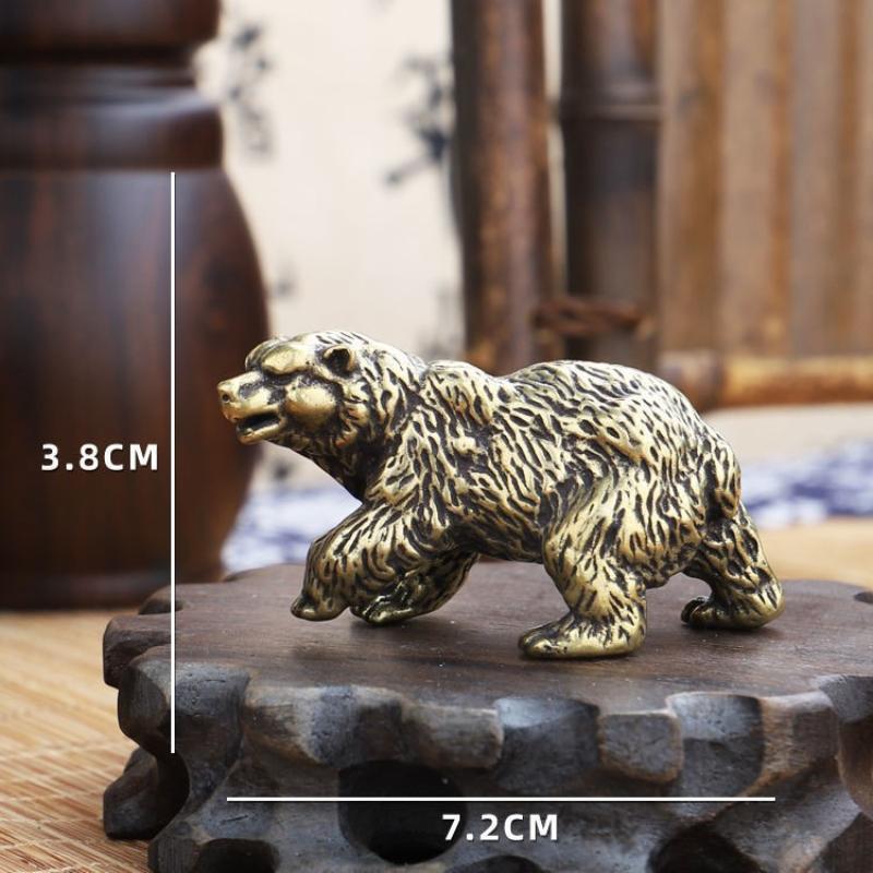 Alloy Bear Figurine With Exquisite Engraved Texture Vintage Finish For Home Desktop Ornament Gift