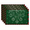 Christmas Place Mats Set of 4, Green Holiday Decor with Pine Branch and Ball Design, 12x18 Inch, Machine Washable, Polyester