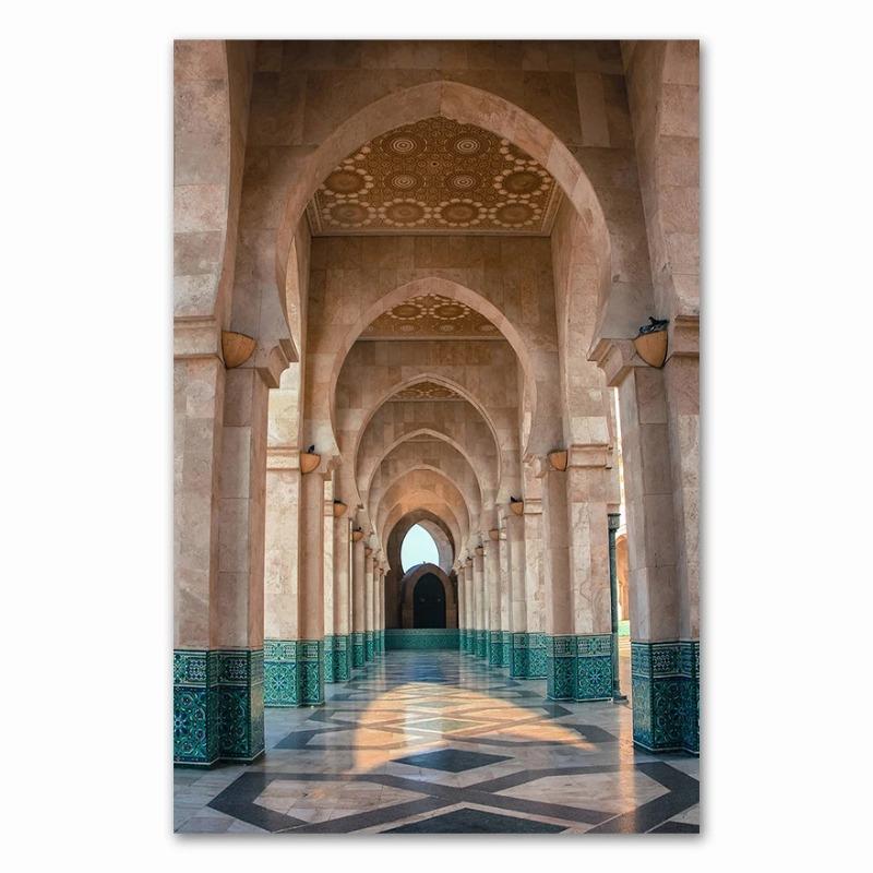 Moroccan Arch Canvas Painting Islamic Quote Wall Art  Hassan II Mosque Sabr Bismillah Print Arab Muslim Decoration Picture