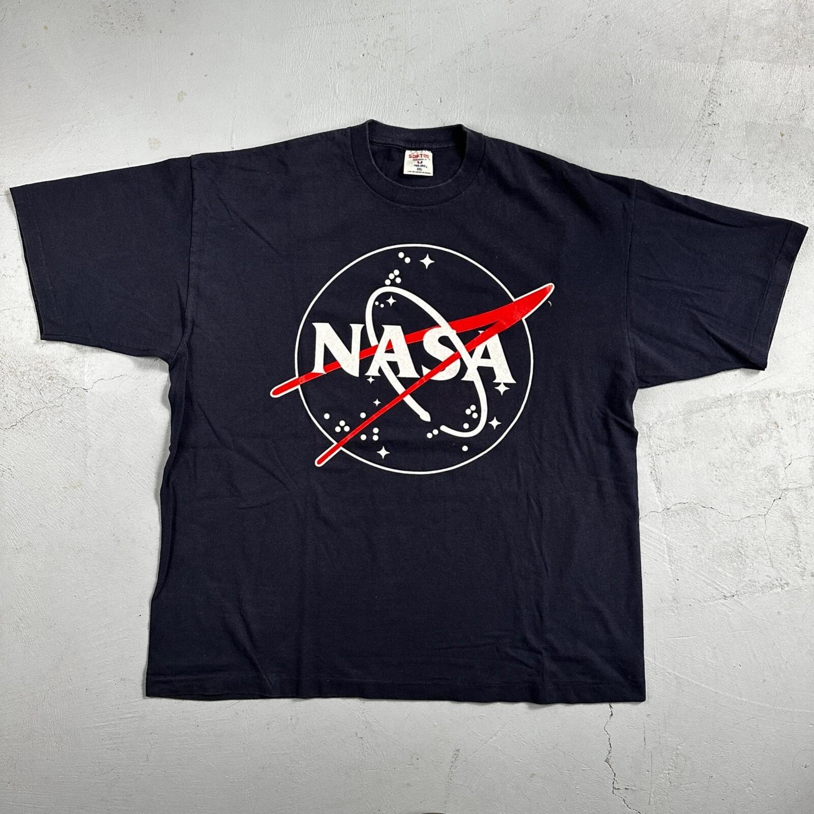 NASA Single Stitch Navy 80s VTG T Shirt Softee Explore The Space Moon Science L