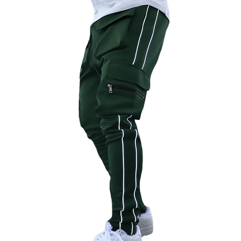 Spring and Autumn Workwear Pants Men's Fashion Brand Elastic Multi-Bag Reflective Straight Sports Fitness Casual Trousers
