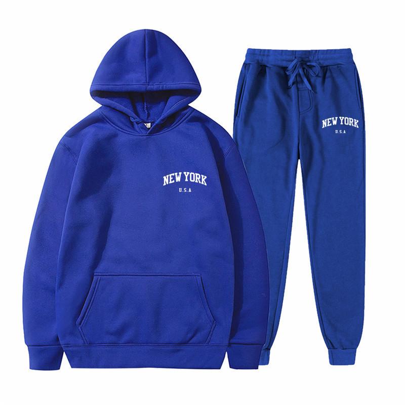 Men's And Women's Street Velvet Hooded Printed Sweatshirt Hoodie Trousers Suit