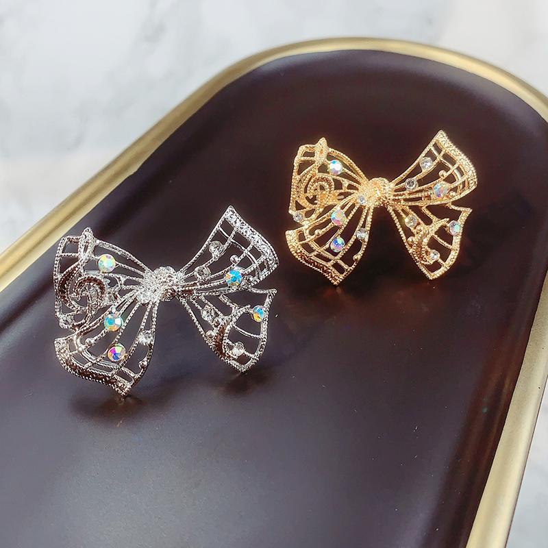 Women ‘S Fashion Rhinestone Bow Brooch Hollow Music Metal Brooches For Women Clothing Pin Jewelry Accessories