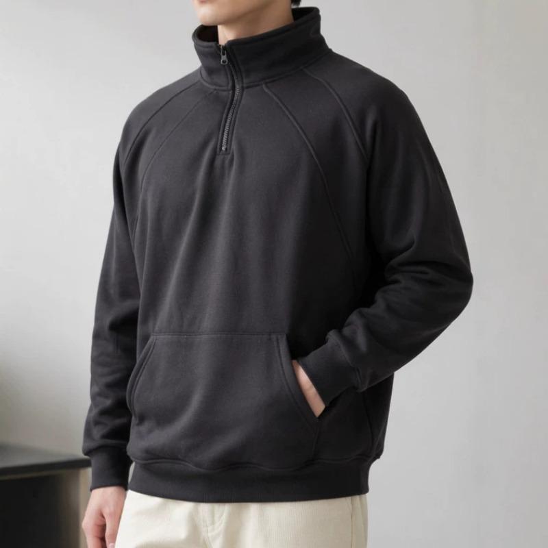 Men S Stand Collar Raglan Sleeve Kangaroo Pocket Casual Hoodie