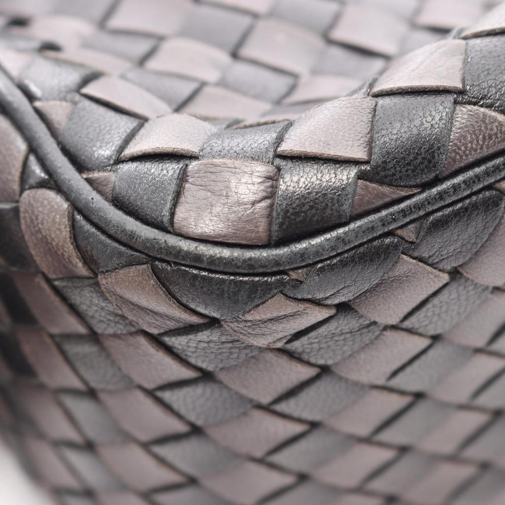 Used BOTTEGA VENETA Intrecciato Shoulder Bag leather Black Gray Used Women