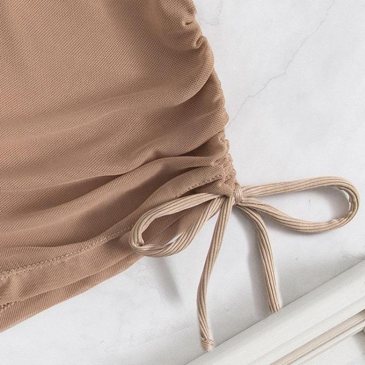 Dámský letní síťovaný bikiny přehoz na plážové plavky průhledné šortky se stahovací šňůrkou