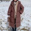 BITCED Women's Long Winter Coat - Knee-Length, Loose-Fit Down Jacket, Thickened Cotton-Padded Coat