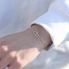 925 Sterling Silver Toggle Clasp Bracelet Gold Plated White CZ Geometric Chain Jewelry