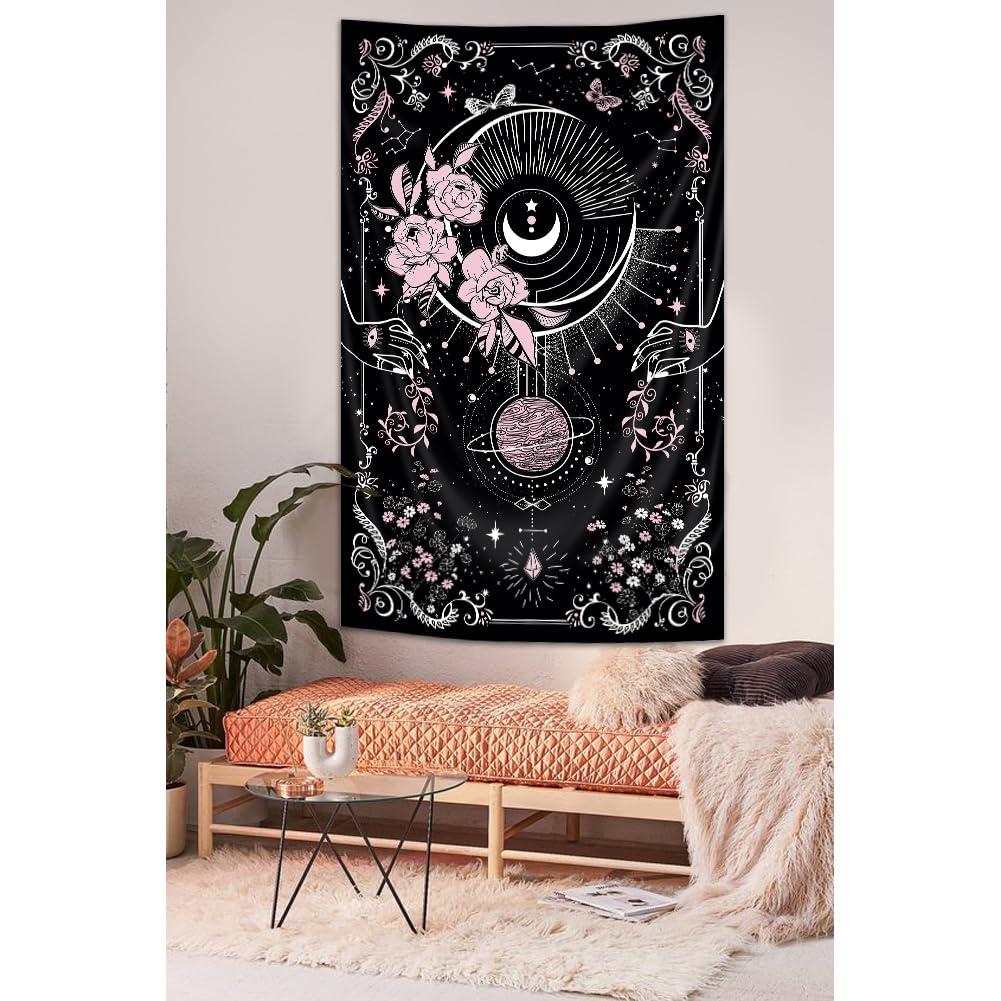 VIKAMA Gothic Vertical Tapestry Moon Tarot Aesthetic Mystical Celestial Body Bedroom Living Room Hanging Cloth Home Decor