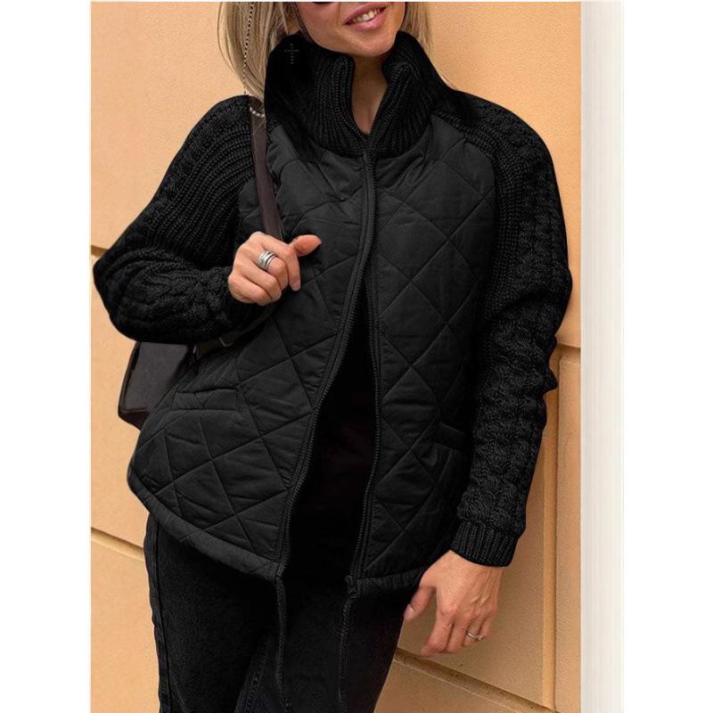 Cárdigan de Punto Largo con Cremallera y Cuello Alto para Mujer, Chaqueta Acolchada de Algodón, Estilo Europeo y Americano, Otoño/Invierno 2024