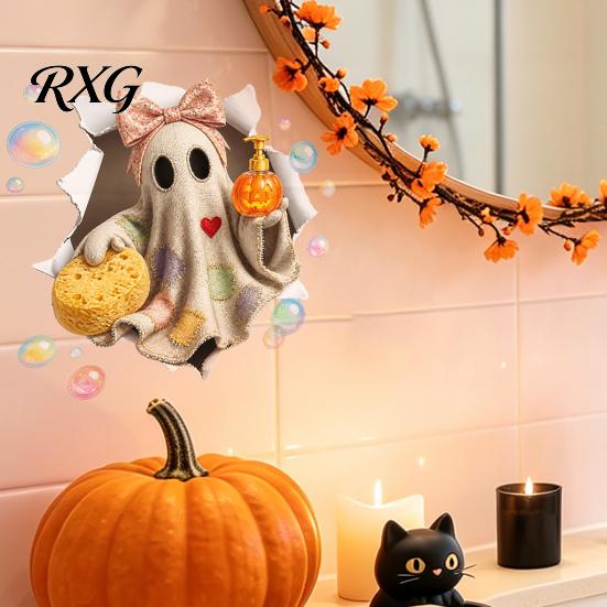 Creative Halloween Wall Murals Bathroom Sticker, Cute Ghost Witch Cat Toilet Decal, Spooky Pattern Decor Skeleton Are You Pooping Sticker for Humorous