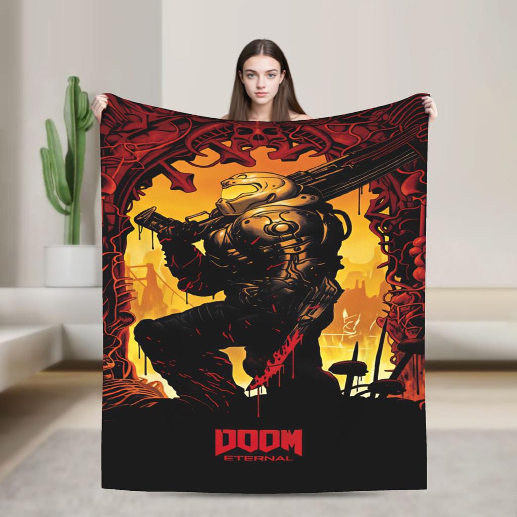 Doom Slayer Gaming Blanket  Warm Fashion Plush Throw Blanket For Couch Chair Sofa Bed Camping Flannel Bedspread Bed Cover