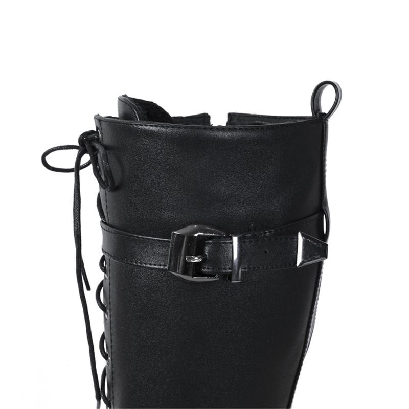 Cizme groase până la genunchi pentru femei, cu platformă, toc gros punk, piele PU, negre, retro, pantofi de iarnă, cizme lungi, cu șireturi, impermeabile