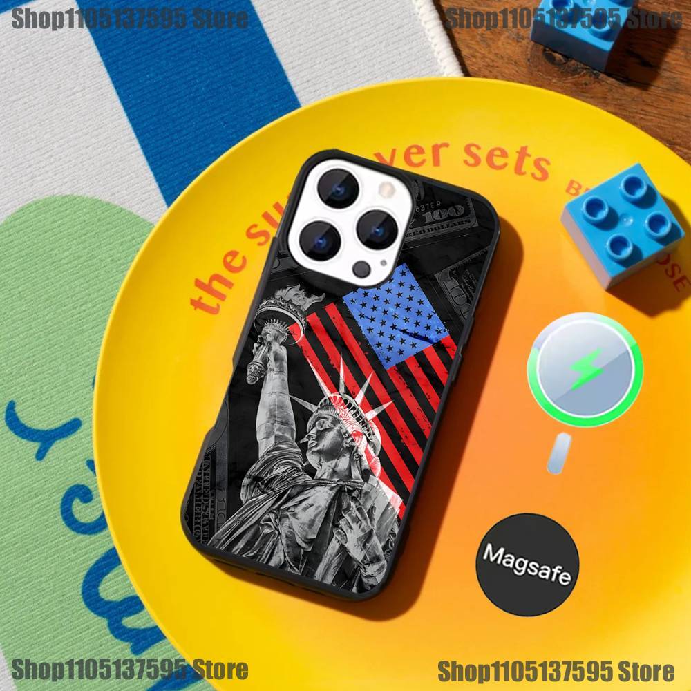 Flag American USA Phone Case For iPhone 17,16,15,14,13,12,11,Pro,Max,Plus,Mini,SE4,E Magnetic Magsafe Wireless Charging