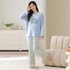 Pure cotton pajamas women's spring and autumn 1011 new autumn long-sleeved loose self-brought chest pad homewear tied foot set