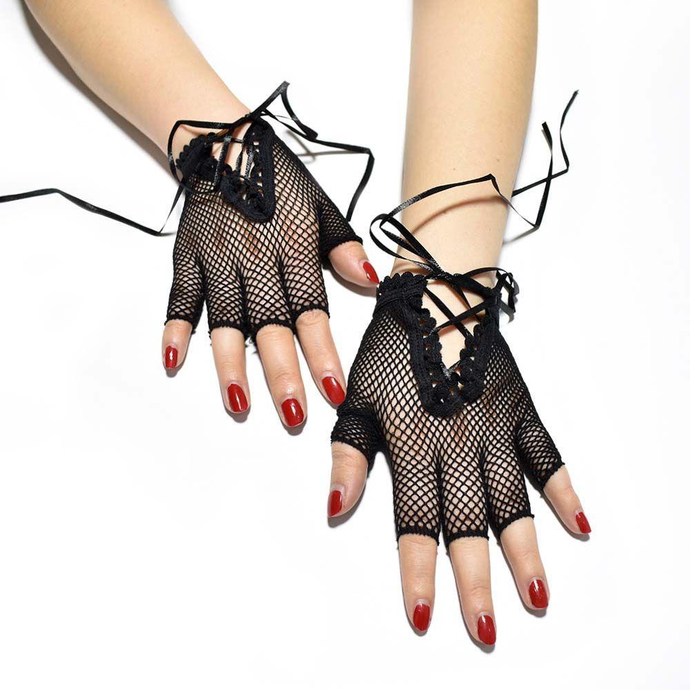 Fashion Mesh Lace Punk Black Goth Long Gloves Women Fishnet Gloves Net Mitten Fingeless Mittens