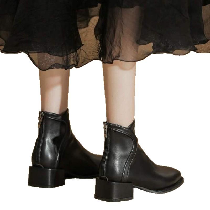 French Autumn and Winter Beige Fleece Fried Street Small Thick Heel Skinny Boots Women's High Heels Ankle Boots