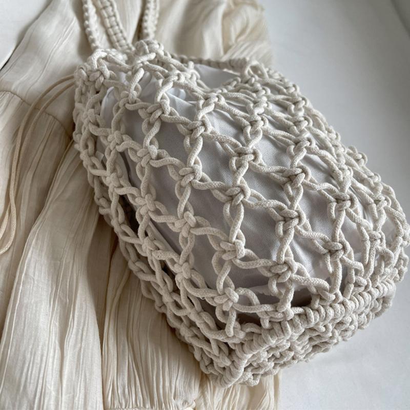 Sommer-Strandtasche für Damen, Netzseil, gestrickt, Eimer, Umhängetaschen, retikuliert, hohl, Reise-Shopper, Totes, Damenmode, Handtaschen
