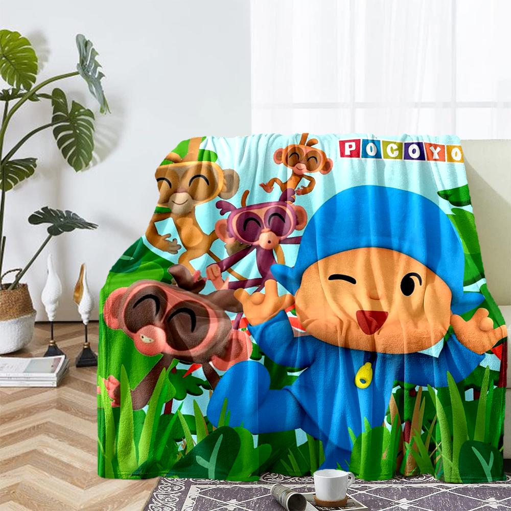 Pocoyo Theme Printed Blanket - Perfect for Couch, Bed, Travel & Outdoor Use | Machine Washable, Cozy & Durable.
