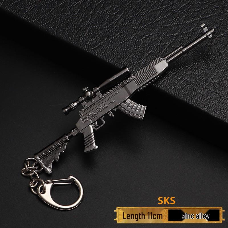 PUBG Peace Elite Chicken Dinner Anime Keychain Alloy Model Gun Toy Pendant