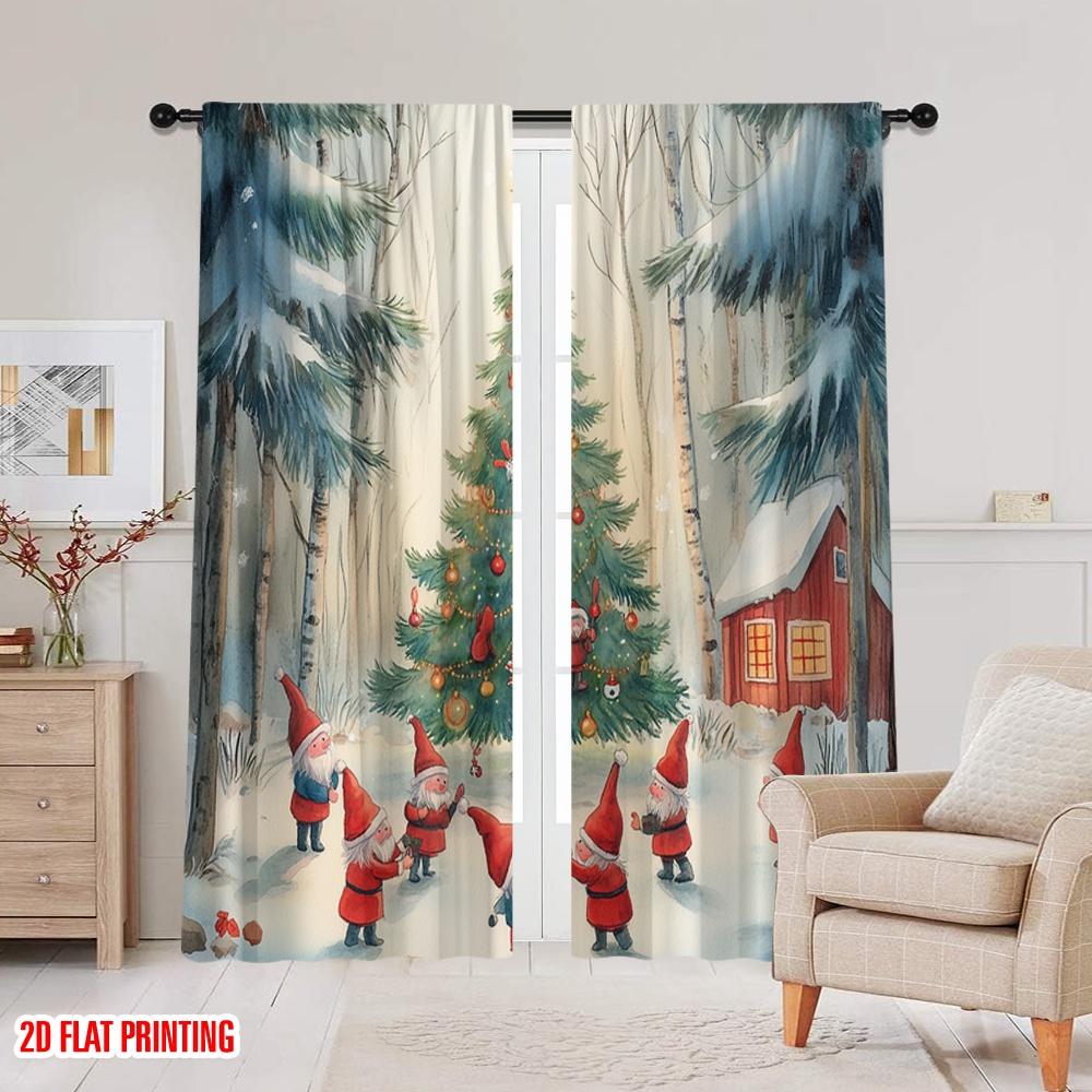2 Stück, 2D-Flachdruck Vorhang Beliebter Weihnachtsbaum Wald Wichtel (2) Polyester Fabrik (ohne Stange) Dekorationen für den Außenbereich