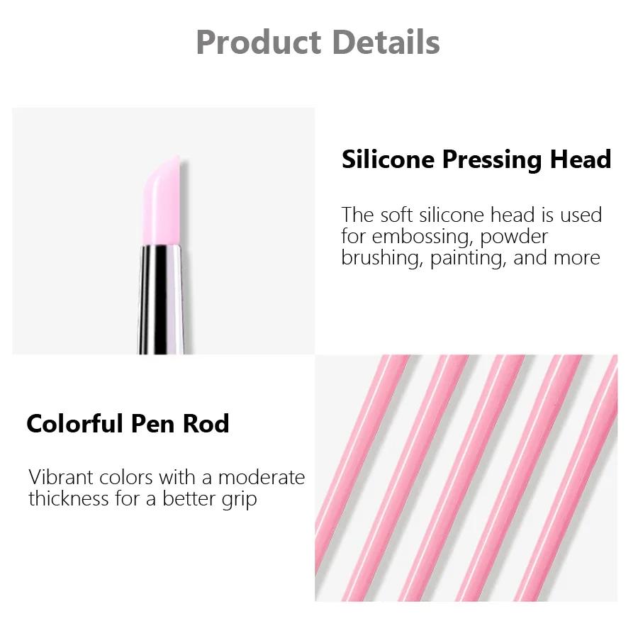 5Pcs/Set Silicone Nail Brush Carving Emboss Hollow Gel Shaping Pink Nail Art Pen DIY Dotting Manicure Tools Accessories