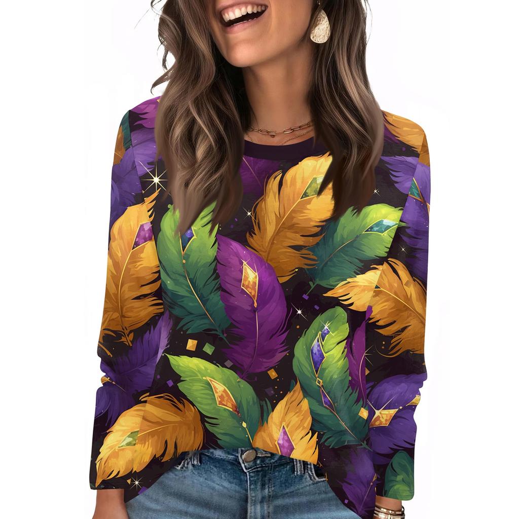 Long Sleeve Shirts For Women Cute Print Graphic Tees Blouses Casual Plus Size Basic Tops Pullover