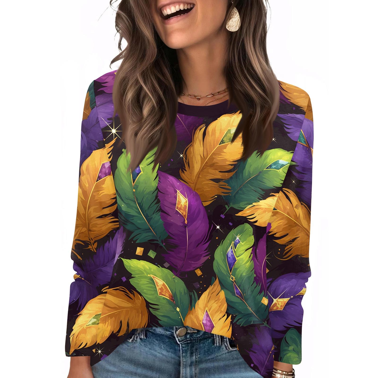 

Long Sleeve Shirts For Women Cute Print Graphic Tees Blouses Casual Plus Size Basic Tops Pullover XL