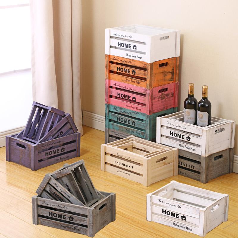 Vintage Weathered Wooden Slat Display Box for Decorative Props and Weddings