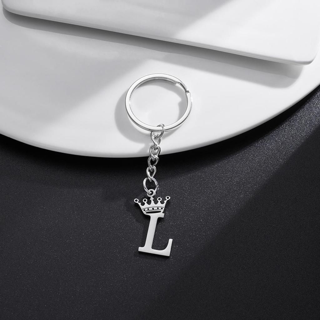 Stainless Steel Crown Letter Keychain Pendant, European Punk Style.