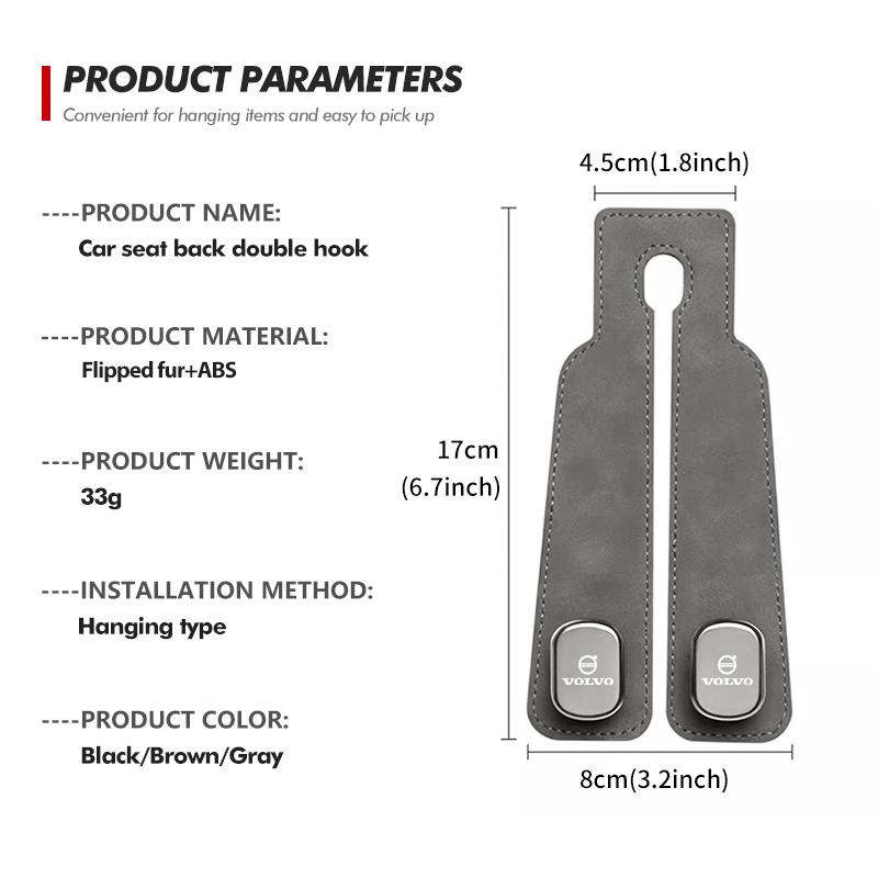 For Volvo 2 in 1 Car Headrest Hook Suede Rear Seat Hanging Dual Hook XC60 XC90 S60 S80 V60 C70 S40 C30 V90 V60 C40 XC40 V70