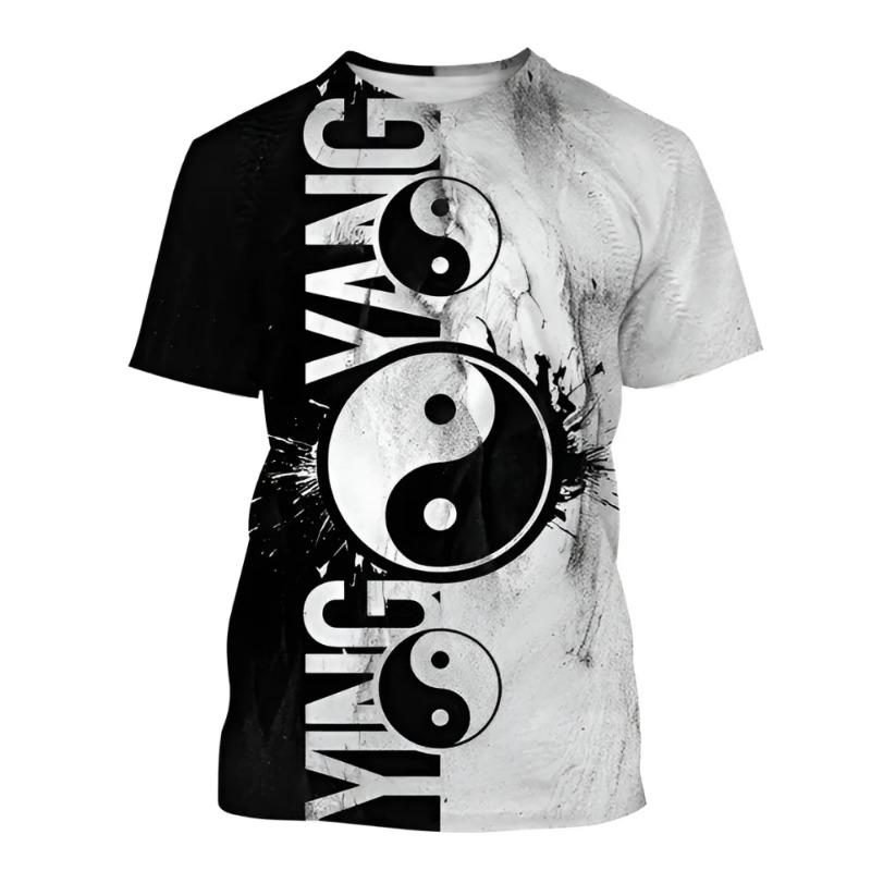 Bagua Taiji Yin Yang Dragon Pattern Men's T Shirt Casual O-neck Loose Short Sleeve Tops Funny 3D Print Tees Fashion Men Clothing