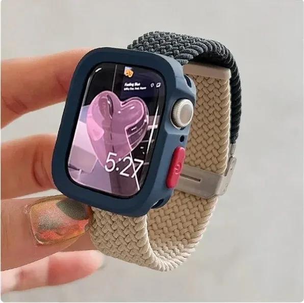 Candy Silicone Case+Strap For Apple Watch Series 9 8 7 45mm 41mm Band SE 6 5 4 44mm 40mm Nylon Correa Strap Iwatch Ultra 2 49mm