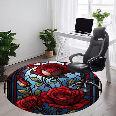 1pc Rose Window Office Round Area Rug, Under Office Chairs Bedroom Living Room Home Decor, Room Deco