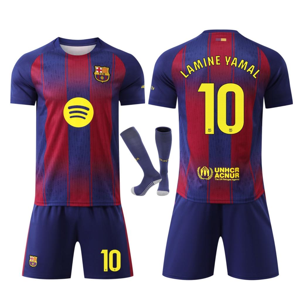 Barcelona Yamal Kids Football Jersey Set Sport Equipment Soccer Uniform Kit