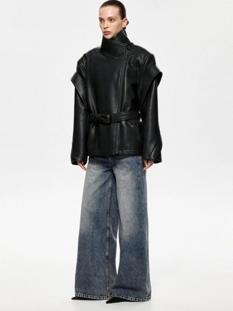 Damen Kunstlederjacke Damen Lederjacke Damen Winddichte und Warme Jacke Modischer Stil Herbst und Winter