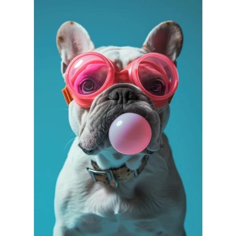Zvířata Vtipné Tisky Pes Barevné Žvýkačkové Sluneční Brýle Plakát Samojed Francouzský Buldoček Malba na Plátno Nástěnné Umění Obrázek Domácí Dekorace