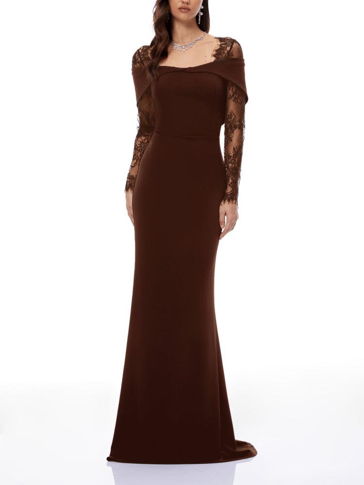 Women s Sexy Lace Patchwork Elegant Waist-Cinching Long Dress Small