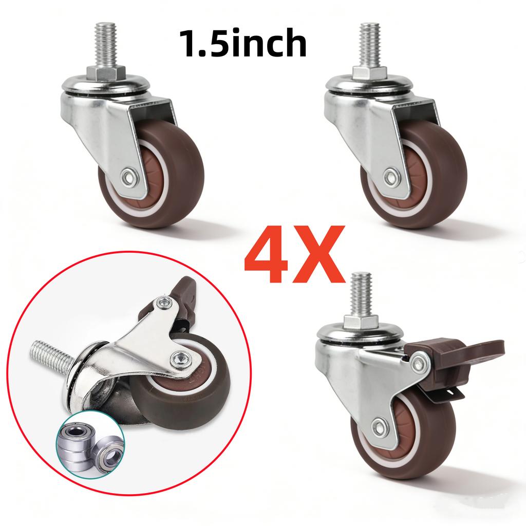 1 Pcs 1.1 Inch Universal Stem Caster Wheels TPR Screw Lever Castors Swivel Stem Wheels with M8 Thread Rods for Carts Furniture
