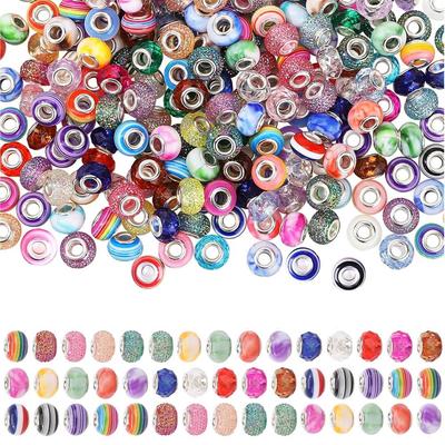 10/30/60pcs Resin Material Random Style Large Hole Bead Multi-color Fashionable Decorative Bead DIY Bracelet Necklace Keychain Jewelry Production