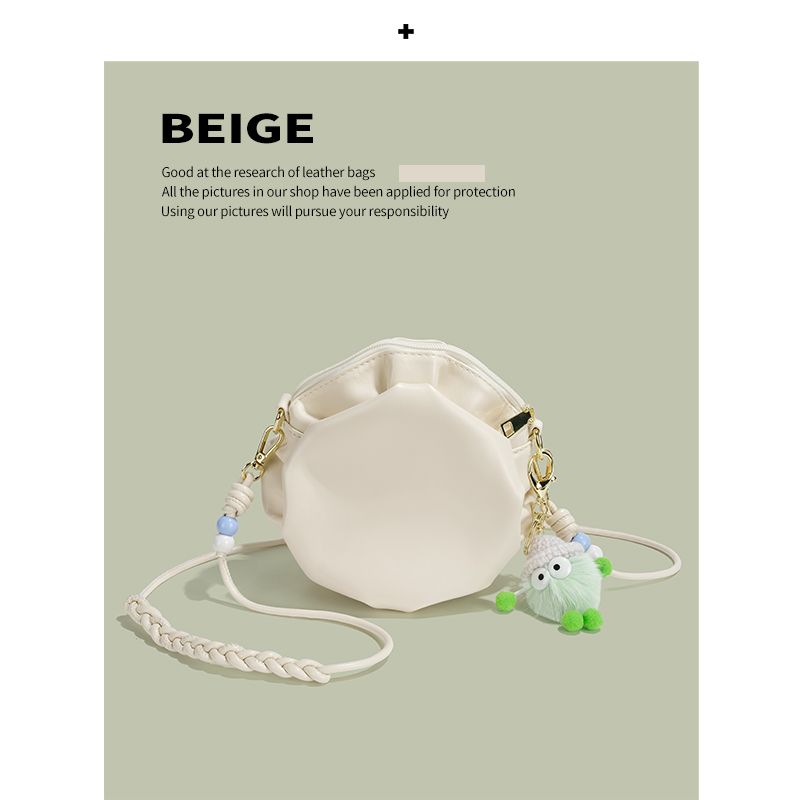 

Chier Cute Girl Ruched Small round Shoulder Bag Beige