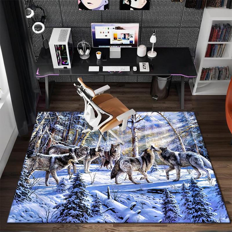 1Pc Wolf Theme Printed Circular Carpet, Home Door Mat, Outdoor Travel Protection Carpet B3