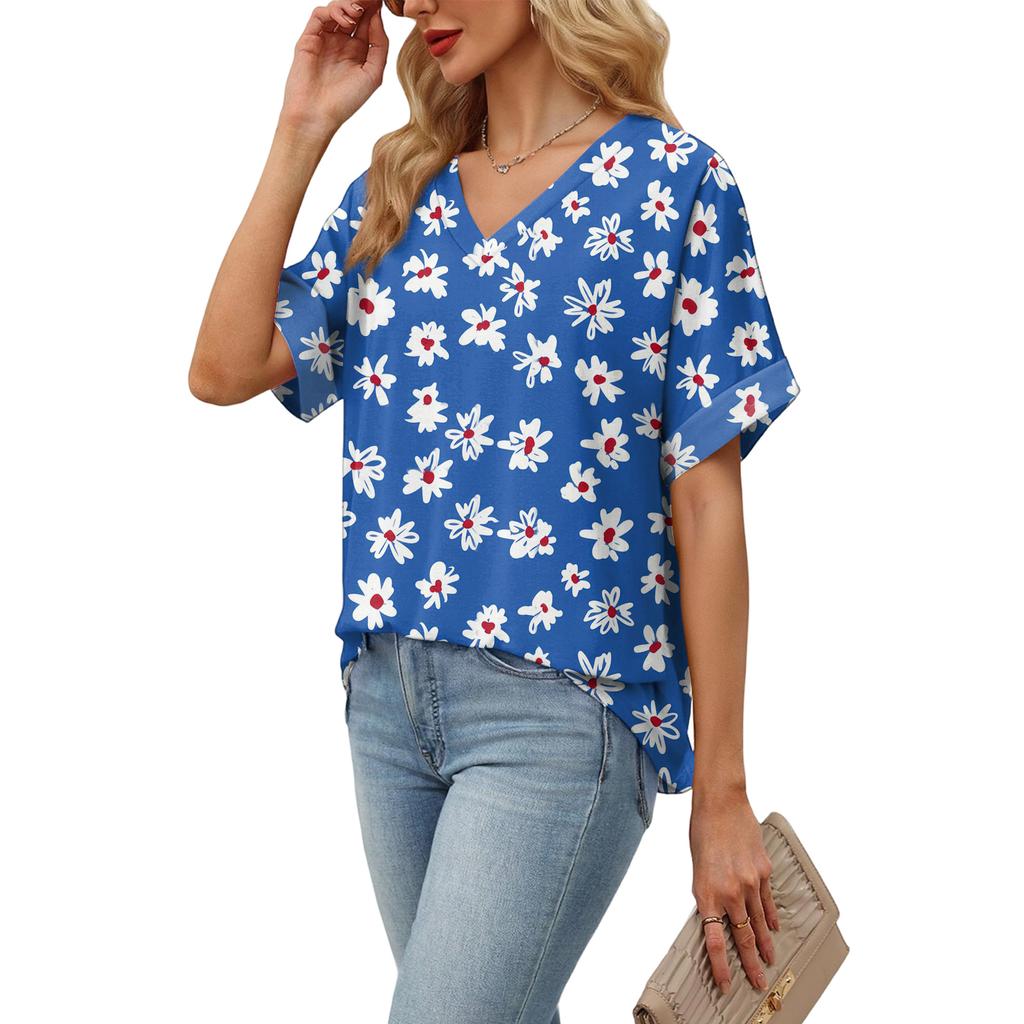 Modisches lässiges vielseitiges Damen-Sommer-Kurzarm-Oberteil mit Blumenprint, schmal geschnitten