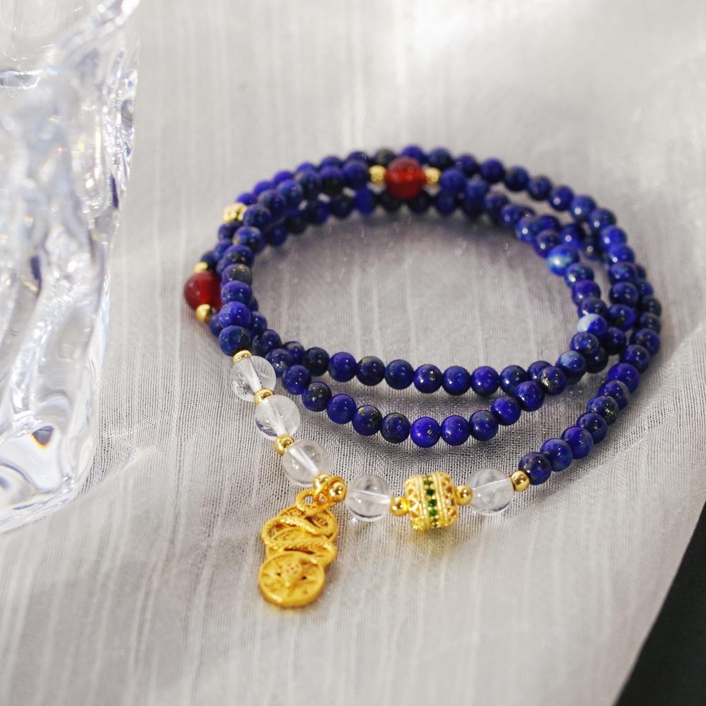 Vintage High-End Natural Lapis Lazuli White Crystal Multi-Circle Bracelet Bracelet.