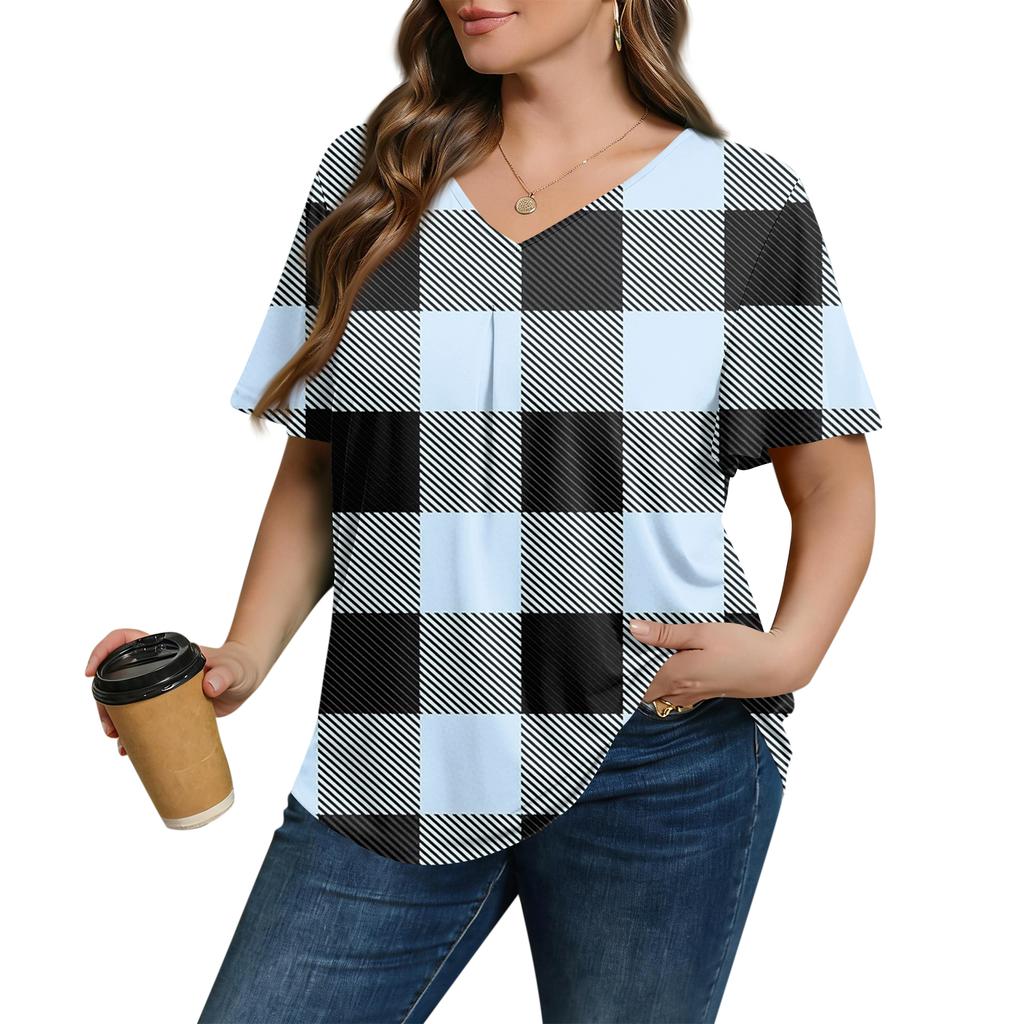Women's Plus Size Fashionable Casual Loose-Fit Short Sleeve Elegant V Neck Blouse For Work