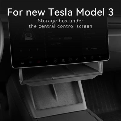 Pour Tesla Model 3 Highland 2024 Boîte de rangement pour voiture Organisateur de rangement caché Sous l'écran de contrôle central Plateau Accessoires