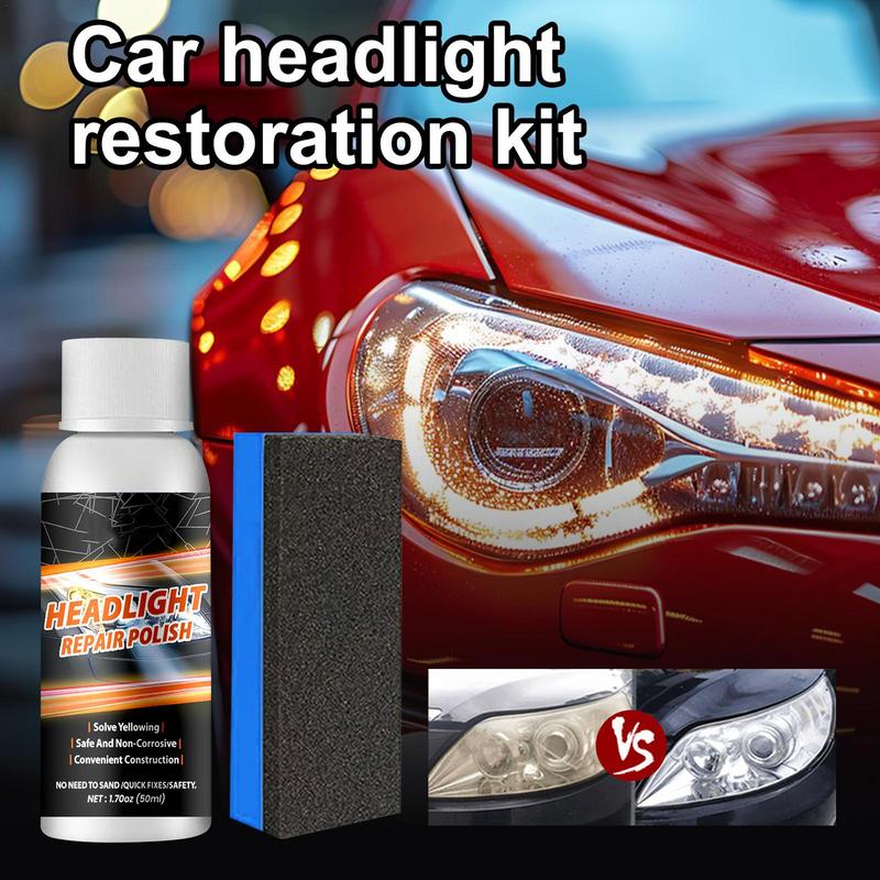 Headlight Cleaner Kit 50 ML Car Headlight Restoration With Sponge Brush Headlight Scratch Restoring Fluid Car Headlight Repair