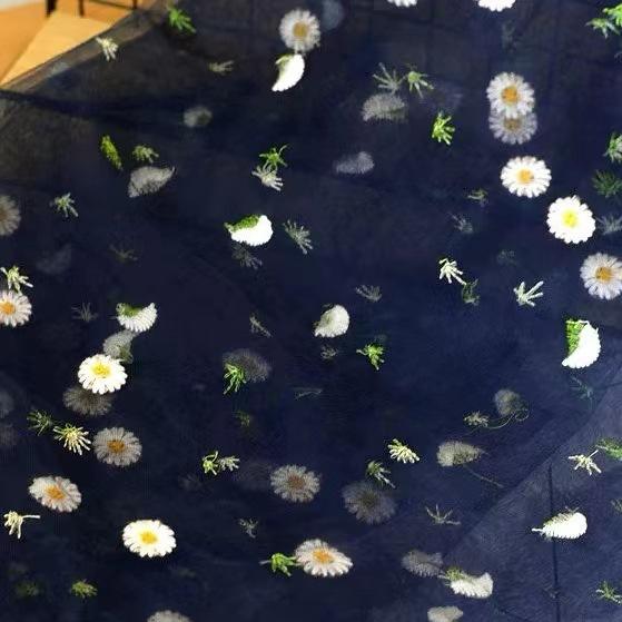 

160x90CM Daisy Mesh Embroidery Fabric Embroidered Lace Fabric DIY Curtain Dress Children s Clothing Kids Clothes Fabric TJ9419 160x90CM-pre cut