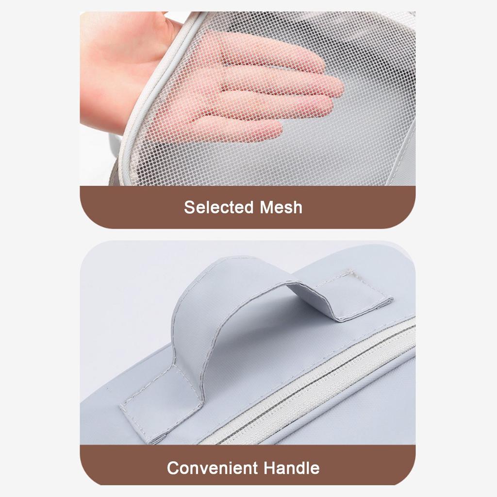 Gray Travel Shoe Bag 3 Layers Holds 3 Pairs of Shoes Dust Resistant Portable Organizer for Suitcase Shoe Storage
