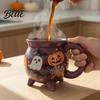 Geschenke für beste Freundinnen Damen Halloween Hexenkessel Kaffeetasse 360ml Geist Kürbis Spinnennetz Muster Einzigartige Büro Tasse Keramiktasse Gruseliges Trinkgeschirr